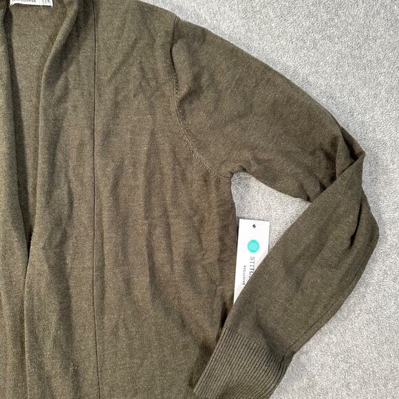 Pink Clover Open Front Cardigan Sweater With Pockets Women's Medium Green - Picture 6 of 10